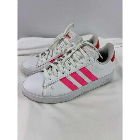 Adidas Grand Court 2.0 Sneakers White Lucid Pink Bright Red Size 8 Low Top - Picture 2 of 14